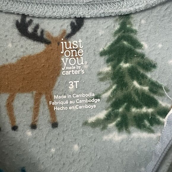 Just One You Long Sleeve Footed Pajamas Full Zip Christmas Green With Moose 3T - Picture 3 of 7